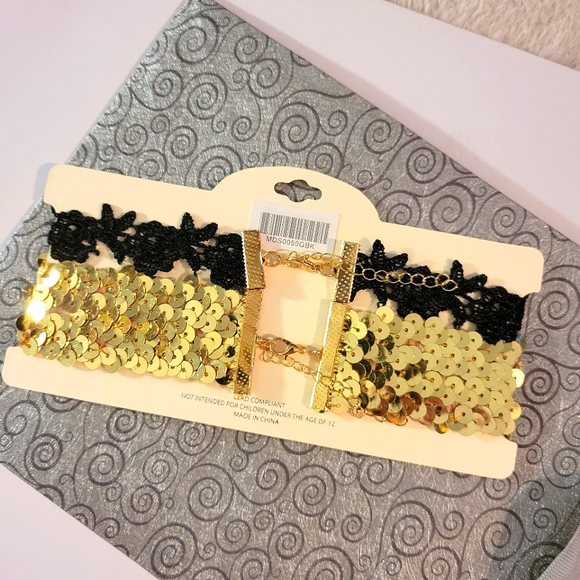 NWT! Mia Collection Black & Gold Sequin Choker (2 Chokers) - Picture 2 of 3